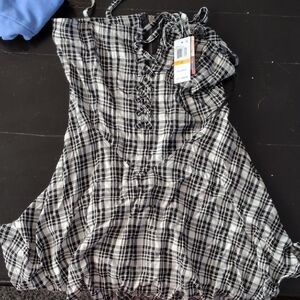 Self Esteem Black and White Plaid Mini Dress